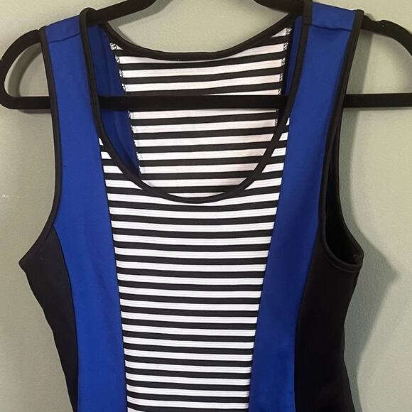 Mary Jane Preppy Striped Bold ColorBlock Sleeveless Peplum Top, Size Large - Picture 3 of 12